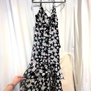 Lulus White and Black Floral Print High-Low Maxi Dress
